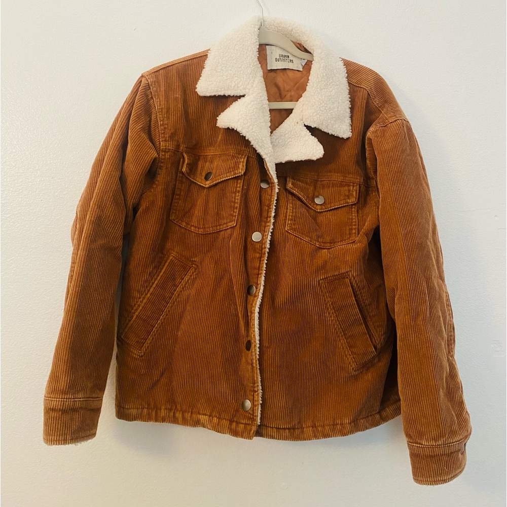 Urban Outfitters Corduroy Brown Jacket with Faux Fur Trim